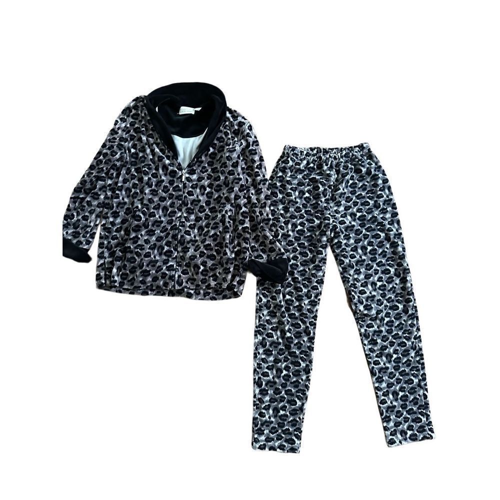 Dana Buchman black‎ gray leopard print fleece pajama set sz M